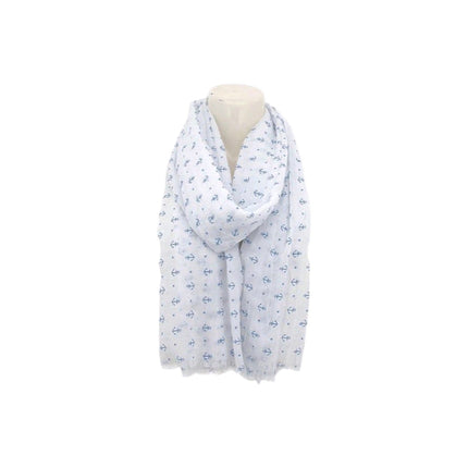 Sommer Damen Schal » Maritimes Design » leichter Sommerschal 180 x 70 cm » Halstuch mit Ankern » Damenschal weich & dünn