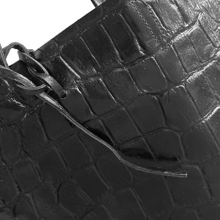 Leder Shopper mit Innentasche Kroko Schwarz