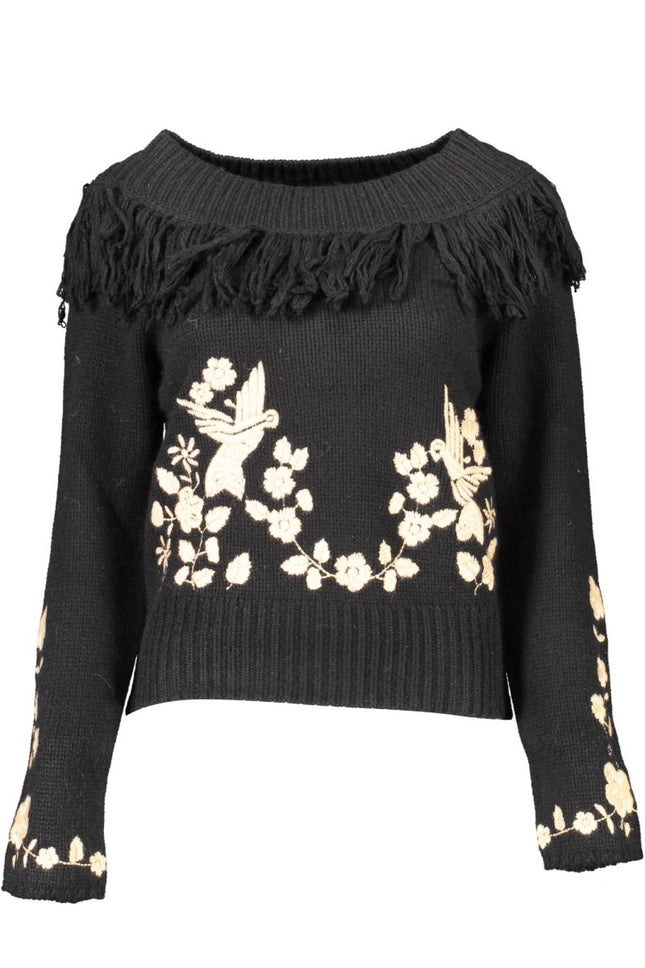 SEO. BLUGIRL Pullover Damen – Schwarzer Winterpullover mit Stickerei und Angora - Schwarz Linkreich