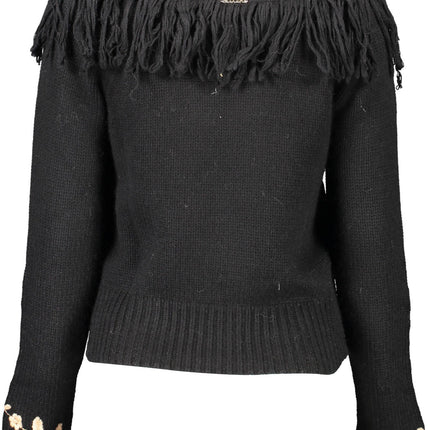 BLUGIRL Pullover Damen – Schwarzer Winterpullover mit Stickerei und Angora