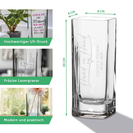 SEO. Blumenvase mit Gravur - Glück ist eine Freundin - Deko Vase als Geschenk - 20 x 8 cm Linkreich