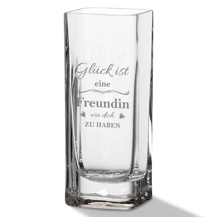 SEO. Blumenvase mit Gravur - Glück ist eine Freundin - Deko Vase als Geschenk - 20 x 8 cm Linkreich