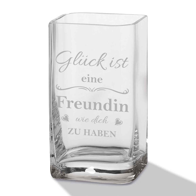 SEO. Blumenvase mit Gravur - Glück ist eine Freundin - Deko Vase als Geschenk - 20 x 11 cm Linkreich