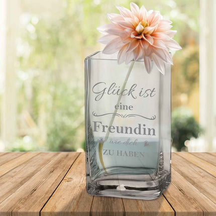 SEO. Blumenvase mit Gravur - Glück ist eine Freundin - Deko Vase als Geschenk - 20 x 11 cm Linkreich