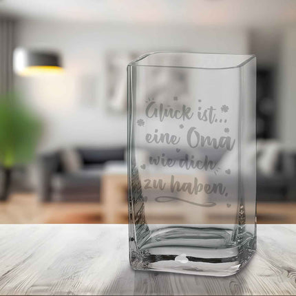 SEO. Blumenvase mit Gravur - Glück ist eine Oma - Deko Vase als Geschenk - 20 x 11 cm Linkreich
