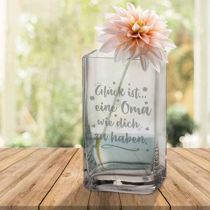SEO. Blumenvase mit Gravur - Glück ist eine Oma - Deko Vase als Geschenk - 20 x 11 cm Linkreich