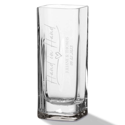 SEO. Blumenvase mit Gravur - Hand in Hand - Personalisiert mit Namen und Datum - Deko Vase als Geschenk - 20 x 8 cm Linkreich