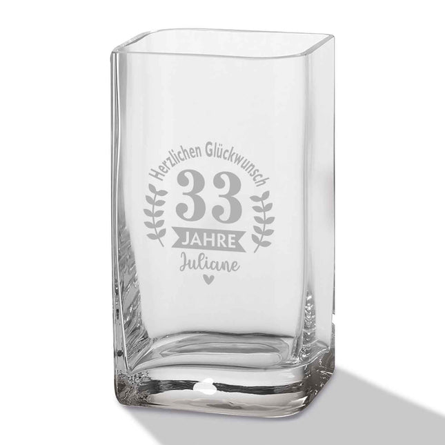 SEO. Blumenvase mit Gravur - Herzlichen Glückwunsch - Personalisiert mit Namen und Jahreszahl - 20 x 11 cm Linkreich