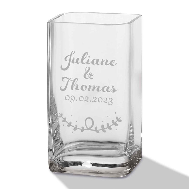 SEO. Blumenvase mit Gravur - Wedding - Personalisiert mit Namen und Datum - Deko Vase als Geschenk - 20 x 11 cm Linkreich