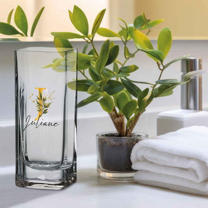 SEO. Blumenvase mit Initialen - Personalisiert mit Namen & Monogramm - Deko Vase als Geschenk - 20 x 8 cm Linkreich