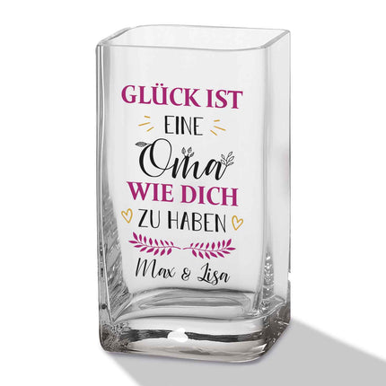 SEO. Blumenvase mit UV Druck - Glück ist - Personalisiert mit Namen - Deko Vase als Geschenk - Oma Linkreich
