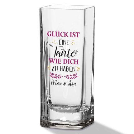 SEO. Blumenvase mit UV Druck - Glück ist - Personalisiert mit Namen - Deko Vase als Geschenk - Tante Linkreich