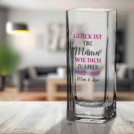 SEO. Blumenvase mit UV Druck - Glück ist - Personalisiert mit Namen - Deko Vase als Geschenk - Mama Linkreich