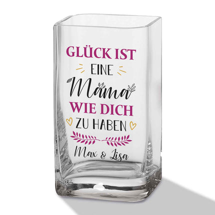 SEO. Blumenvase mit UV Druck - Glück ist - Personalisiert mit Namen - Deko Vase als Geschenk - Mama Linkreich