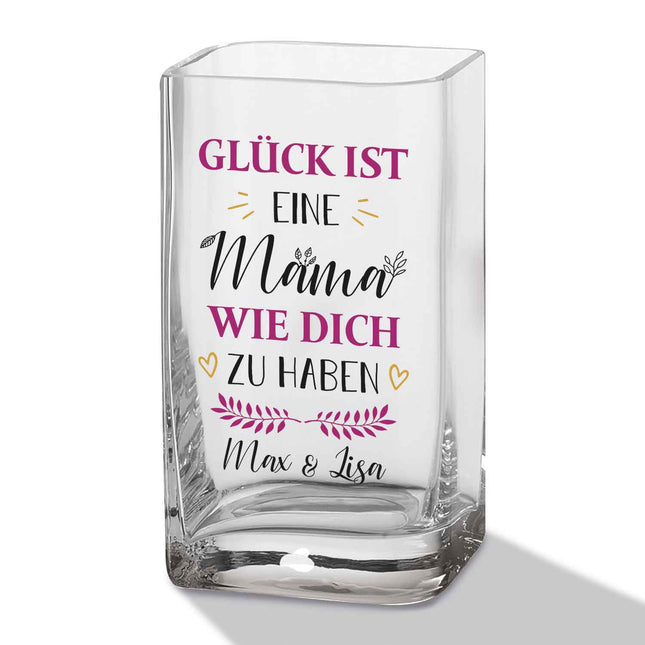 SEO. Blumenvase mit UV Druck - Glück ist - Personalisiert mit Namen - Deko Vase als Geschenk - Mama Linkreich