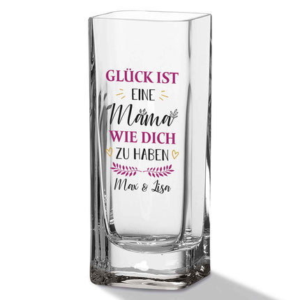 SEO. Blumenvase mit UV Druck - Glück ist - Personalisiert mit Namen - Deko Vase als Geschenk - Mama Linkreich