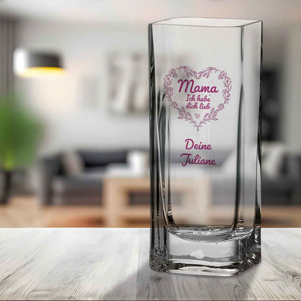 SEO. Blumenvase mit UV - Druck - Mama lieb haben - Personalisiert mit Namen - Deko Vase als Geschenk - Mama (Ich habe...) Linkreich