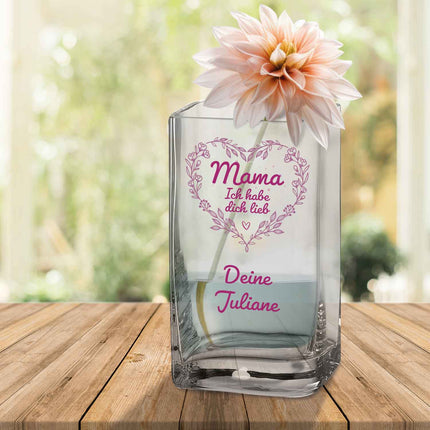 SEO. Blumenvase mit UV - Druck - Mama lieb haben - Personalisiert mit Namen - Deko Vase als Geschenk - Mama (Ich habe...) Linkreich