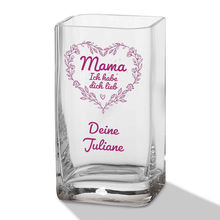 SEO. Blumenvase mit UV - Druck - Mama lieb haben - Personalisiert mit Namen - Deko Vase als Geschenk - Mama (Wir haben...) Linkreich