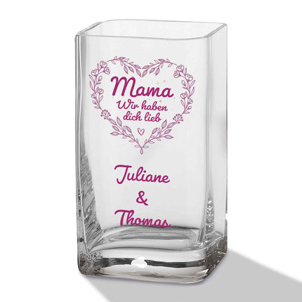 SEO. Blumenvase mit UV - Druck - Mama lieb haben - Personalisiert mit Namen - Deko Vase als Geschenk - Mama (Wir haben...) Linkreich