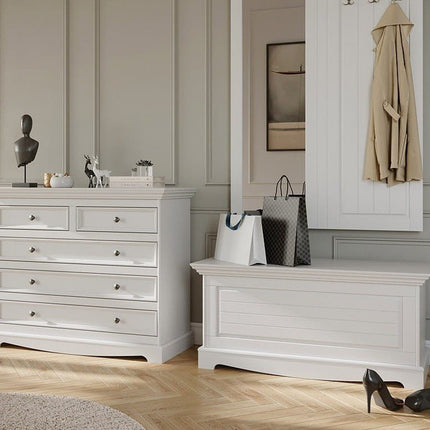 SEO. Bologna Elegante Massivholz Kiefer 5 Schubladen Kommode | Farbe weiß - Linkreich