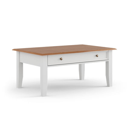 SEO. Bologna Elegante Massivholz Kiefer Couchtisch | Farbe Weiß - Eiche - Linkreich