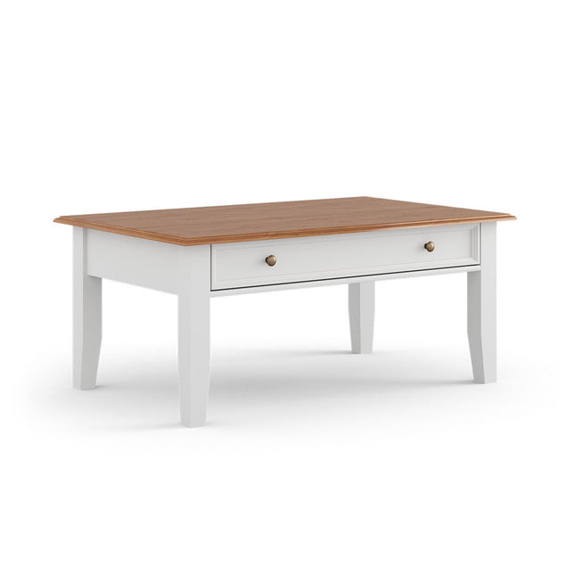 SEO. Bologna Elegante Massivholz Kiefer Couchtisch | Farbe Weiß - Eiche - Linkreich