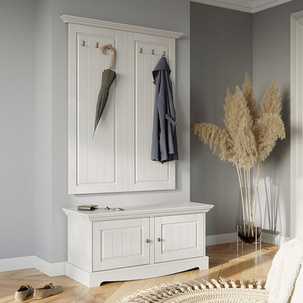 SEO. Bologna Elegante Massivholz Kiefer Garderobe Doppel Wandpanel | Farbe weiß - Linkreich