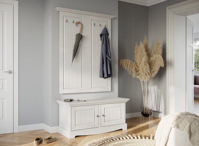 SEO. Bologna Elegante Massivholz Kiefer Garderobe Doppel Wandpanel | Farbe weiß - Linkreich