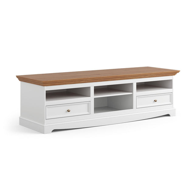 SEO. Bologna Elegante Massivholz Kiefer große TV - Schrank Kommode | Farbe Weiß - Eiche - Linkreich
