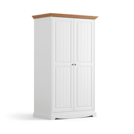 SEO. Bologna Elegante Massivholz Kiefer Kleiderschrank 2D | Farbe Weiß - Eiche - Linkreich