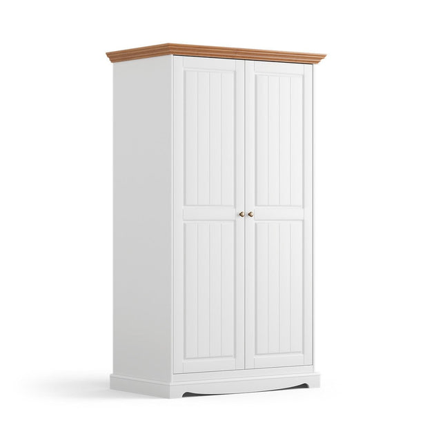SEO. Bologna Elegante Massivholz Kiefer Kleiderschrank 2D | Farbe Weiß - Eiche - Linkreich