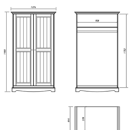 SEO. Bologna Elegante Massivholz Kiefer Kleiderschrank 2D | Farbe Weiß - Eiche - Linkreich