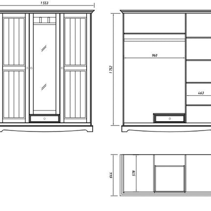 SEO. Bologna Elegante Massivholz Kiefer Kleiderschrank Spiegelschrank 3D | Farbe Weiß - Eiche - Linkreich