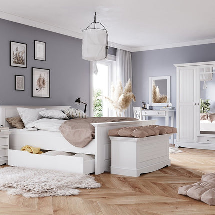 SEO. Bologna Elegante Massivholz Kiefer Kleiderschrank Spiegelschrank 3D | Farbe weiß - Linkreich