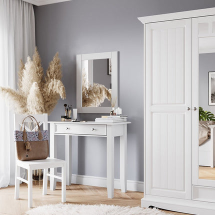 SEO. Bologna Elegante Massivholz Kiefer Kleiderschrank Spiegelschrank 3D | Farbe weiß - Linkreich