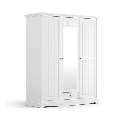 SEO. Bologna Elegante Massivholz Kiefer Kleiderschrank Spiegelschrank 3D | Farbe weiß - Linkreich