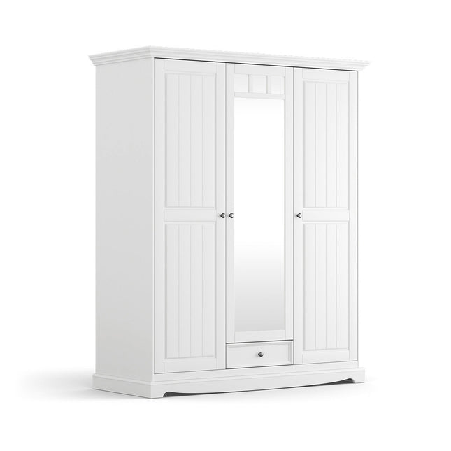 SEO. Bologna Elegante Massivholz Kiefer Kleiderschrank Spiegelschrank 3D | Farbe weiß - Linkreich