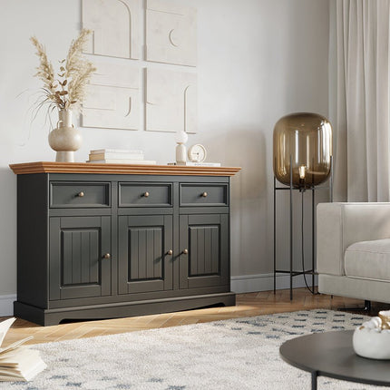 SEO. Bologna Elegante Massivholz Kiefer Kommode 3.3 | Farbe Graphit - Eiche - Linkreich