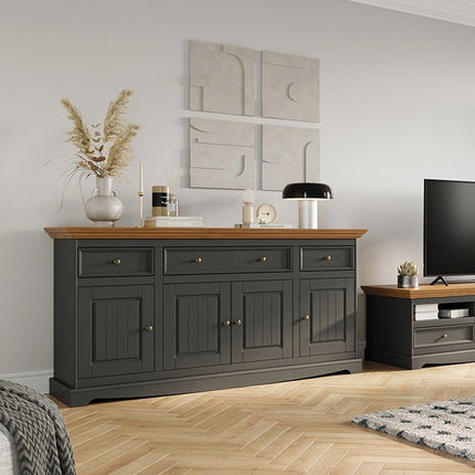 SEO. Bologna Elegante Massivholz Kiefer Kommode 4.3 | Farbe Graphit - Eiche - Linkreich