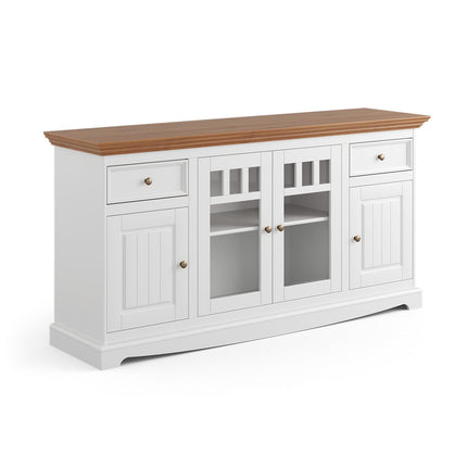 SEO. Bologna Elegante Massivholz Kiefer Kommode 4D | Farbe Weiß - Eiche - Linkreich