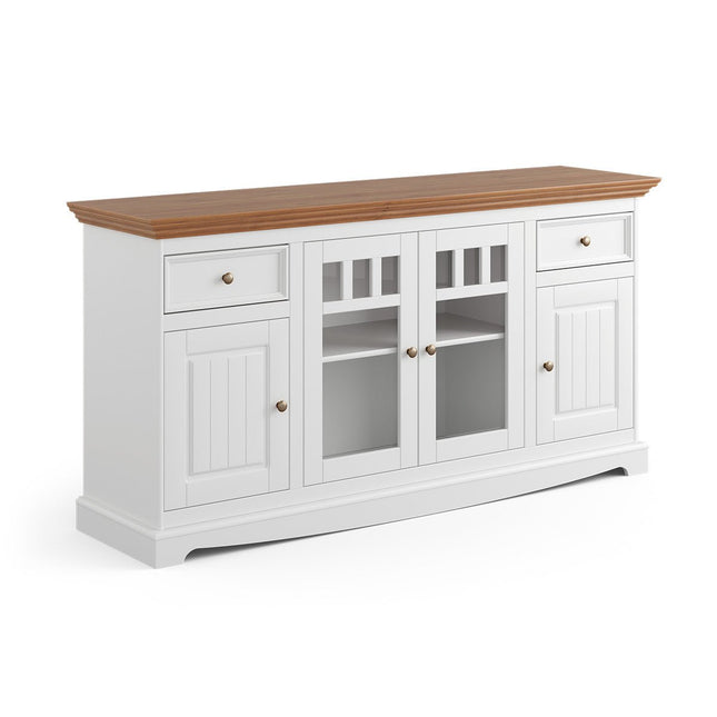 SEO. Bologna Elegante Massivholz Kiefer Kommode 4D | Farbe Weiß - Eiche - Linkreich