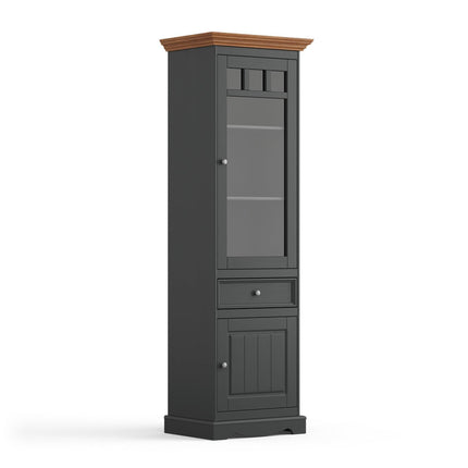 SEO. Bologna Elegante Massivholz Kiefer Vitrine 1 - Türig | Farbe Graphit - Eiche - Linkreich