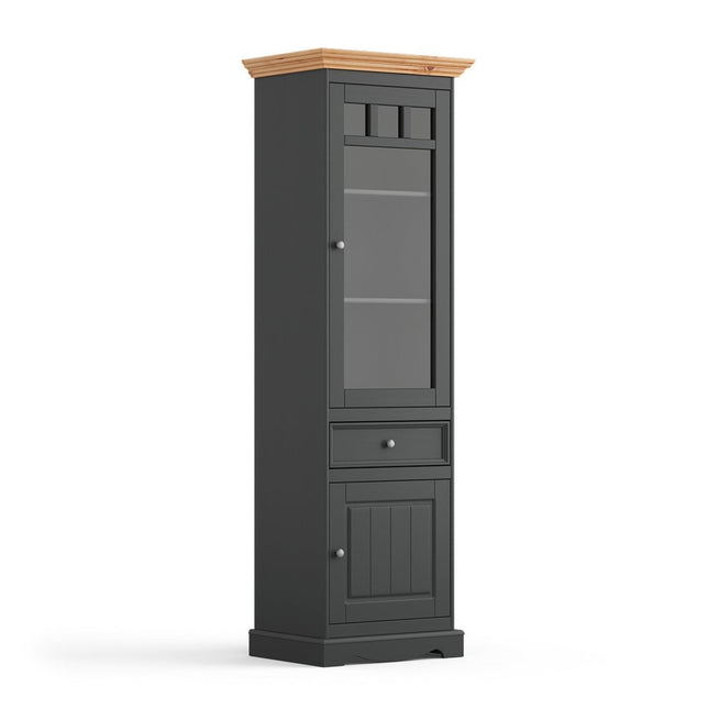 SEO. Bologna Elegante Massivholz Kiefer Vitrine 1 - Türig | Farbe Graphit - Kiefer - Linkreich
