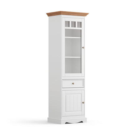 SEO. Bologna Elegante Massivholz Kiefer Vitrine 1 - Türig | Farbe Weiß - Eiche - Linkreich