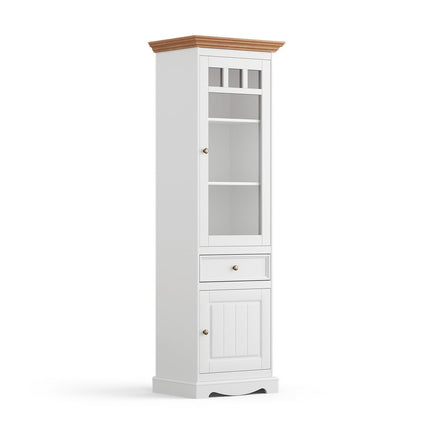 SEO. Bologna Elegante Massivholz Kiefer Vitrine 1 - Türig | Farbe Weiß - Eiche - Linkreich