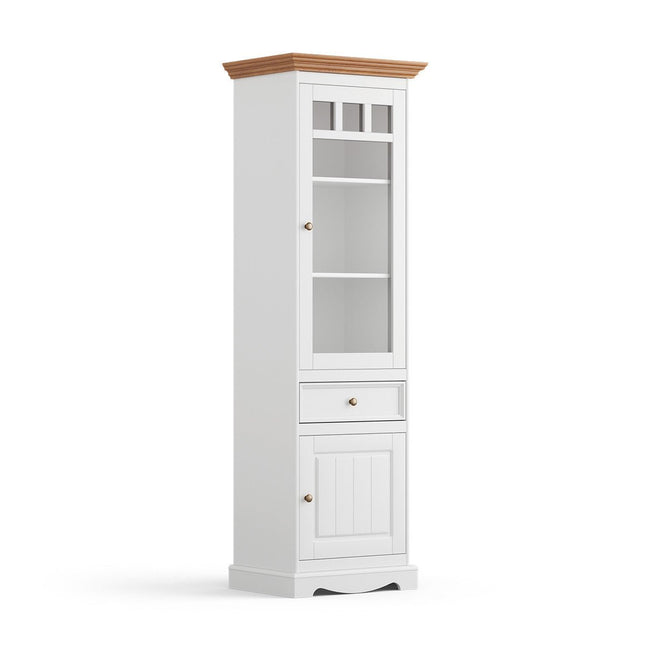 SEO. Bologna Elegante Massivholz Kiefer Vitrine 1 - Türig | Farbe Weiß - Eiche - Linkreich