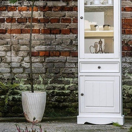 SEO. Bologna Elegante Massivholz Kiefer Vitrine 1 - Türig | Farbe weiß - Linkreich