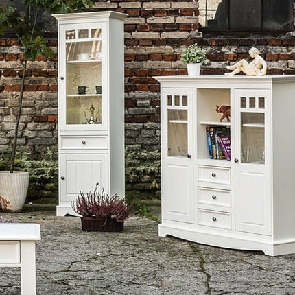 SEO. Bologna Elegante Massivholz Kiefer Vitrine 1 - Türig | Farbe weiß - Linkreich