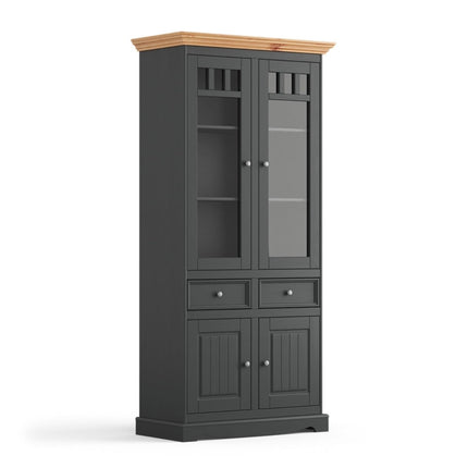 SEO. Bologna Elegante Massivholz Kiefer Vitrine 2D | Farbe Graphit - Kiefer - Linkreich